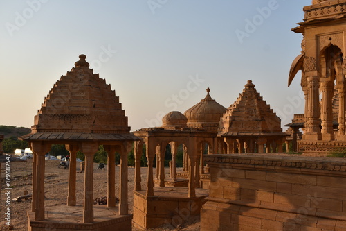beautiful ancient cenotaphs of rawal kings in bada baagh jaisalmer rajasthan india photo