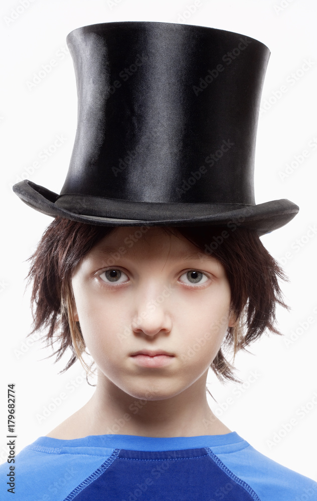 Boy with Brown Wig and Black Hat Boy with Brown Wig and Black Hat