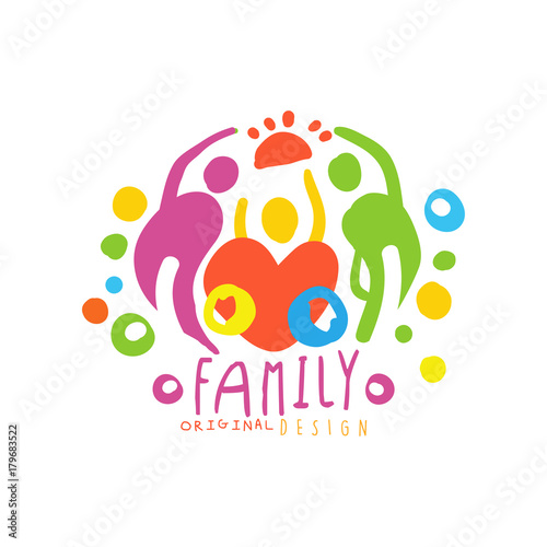 Original logo design with happy family and big heart