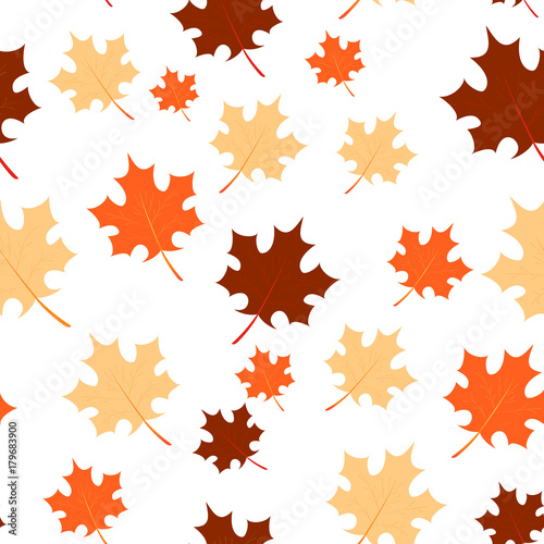 Vector seamless background with chaotic maple leaves. EPS10. Can be used as print on clothes  wrapping paper  web  design banners. Creative autumn backdrop.