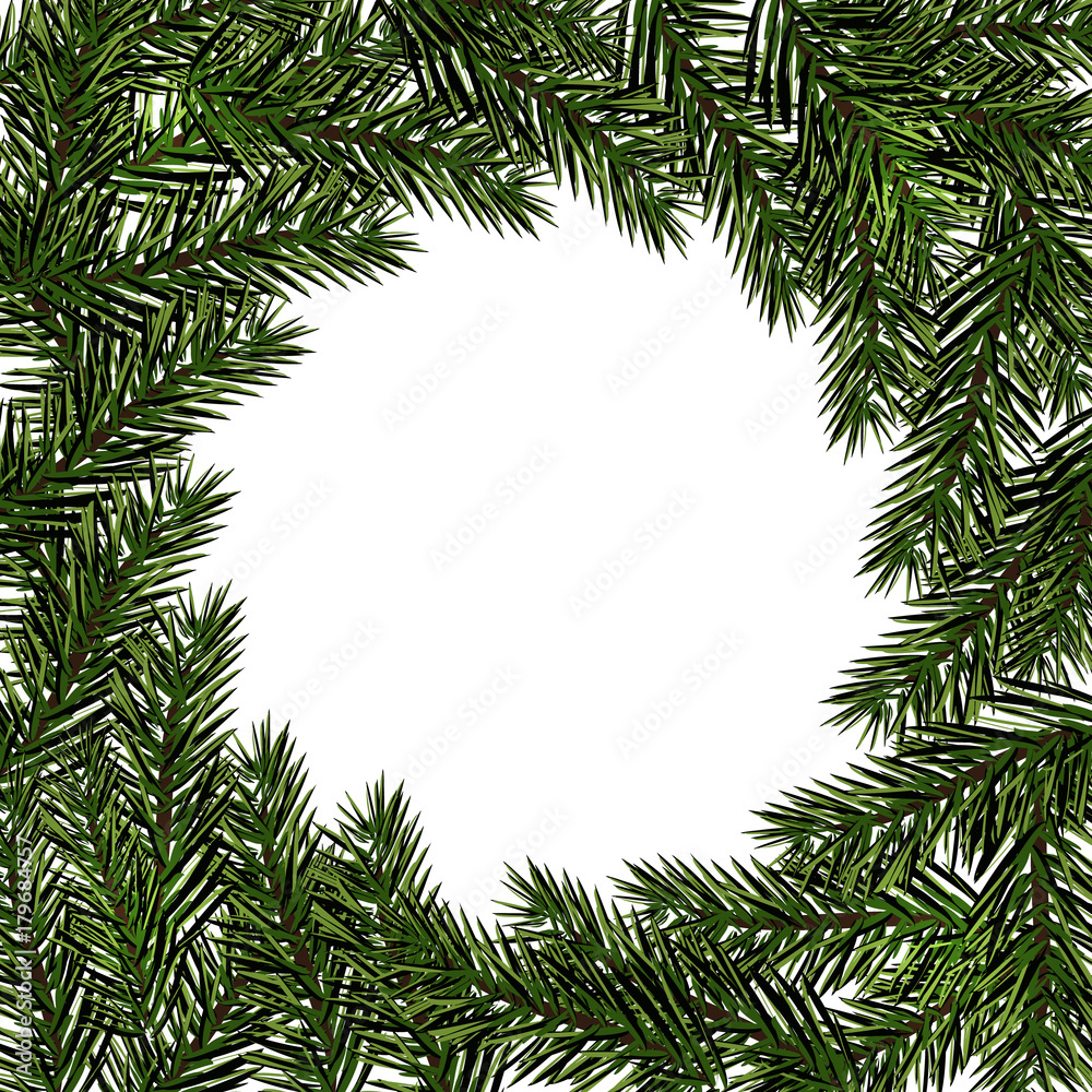 New Year Christmas. Green branch fir in a circle on a white background. Isolated Illustration New Year Christmas. Green branch fir in a circle on a white background. Isolated Illustration