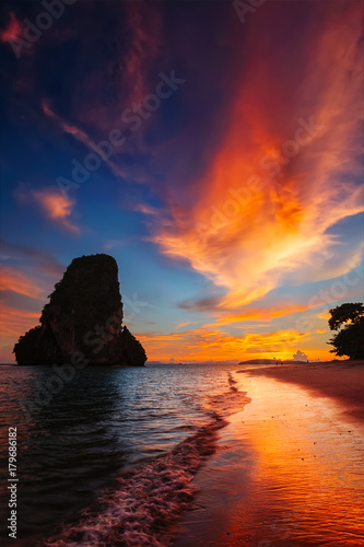Sunset on Pranang beach. Railay , Krabi Province Thailand