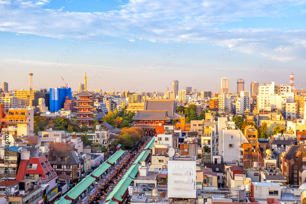 Top view of Asakusa area in Tokyo Japan