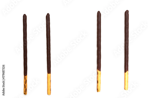 Chocolate Filled Biscuit Sticks on White Background