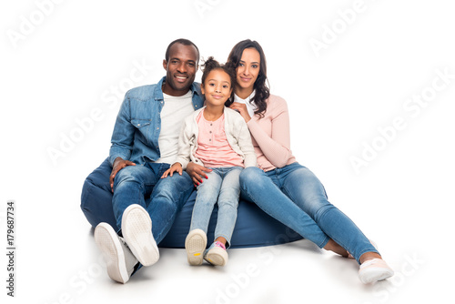 african american family on bean bag chair