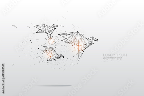 The particles, geometric art, line and dot of bird flying