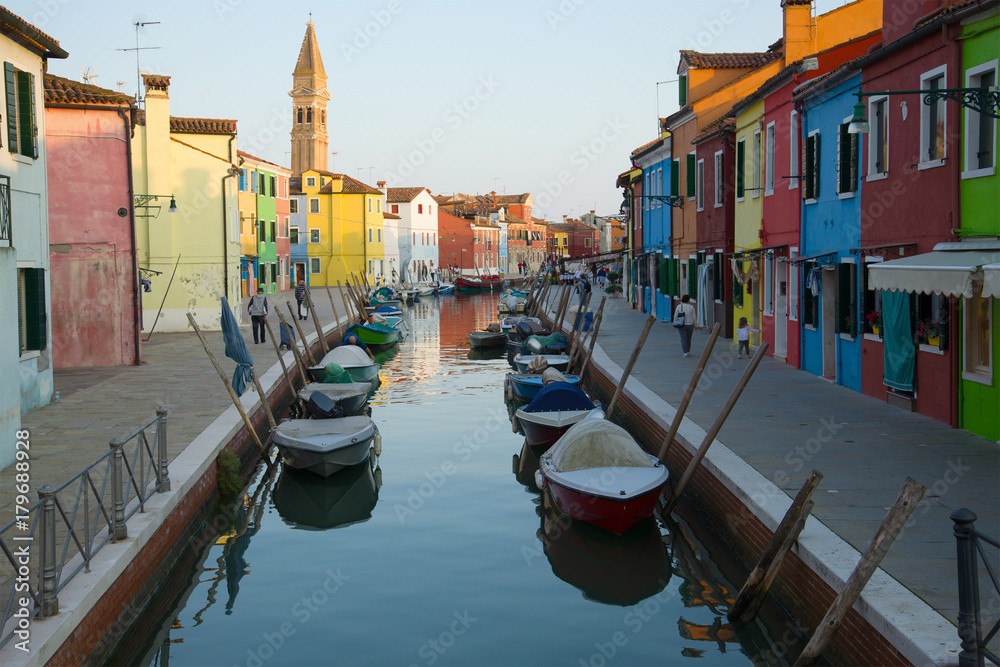 Evening on the colorful Burano island. Venice, Italy