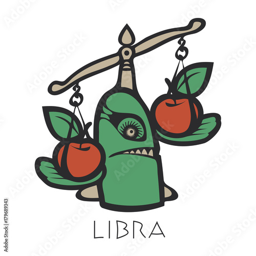 Vector sign of the zodiac. Libra in the form of funny monster in flat style. Icon for astrological horoscope