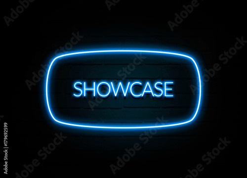 Showcase - colorful Neon Sign on brickwall