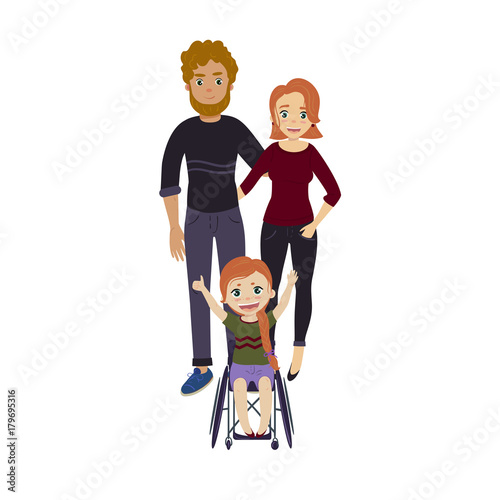 Happy family with disabled wheelchair girl