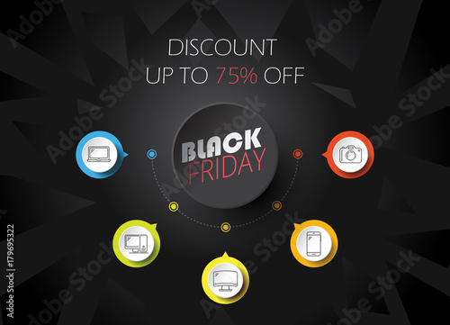 Black Friday infographics concept. For Web and Mobile Applications, 
art illustration template design, business infographic and social media,
modern decoration.

