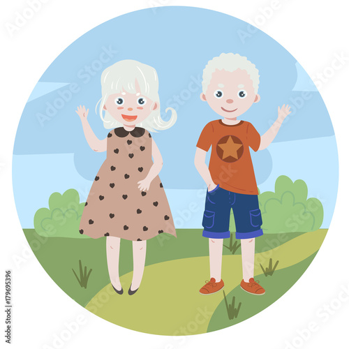 Albino kids. Albinism. Boy and girl