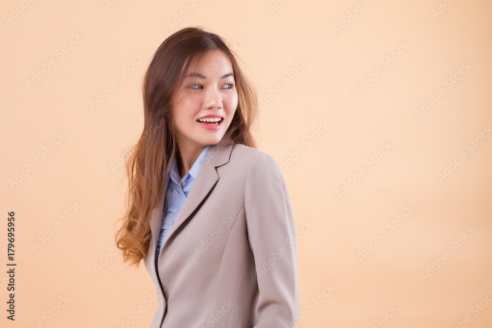 happy business woman looking away