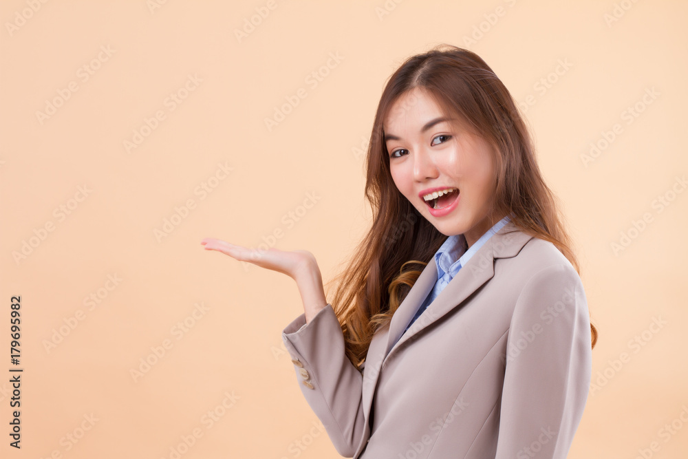business woman pointing, presenting something business woman pointing, presenting something