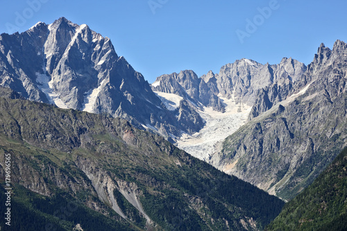 glacier in the Caucasus mountain range in Georgia. Mountain landscape