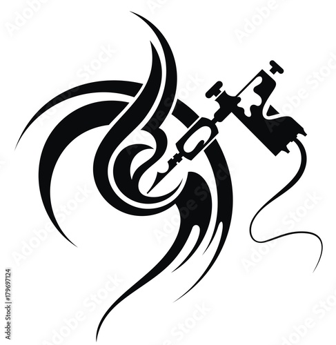 Cool hand-drawn tattoo machine isolated on white.