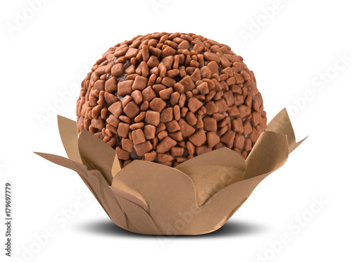 Traditional Brazilian brigadeiro isolated on white background photo