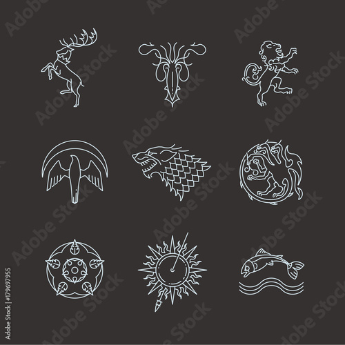 Line heraldic animals gaming thrones symbols