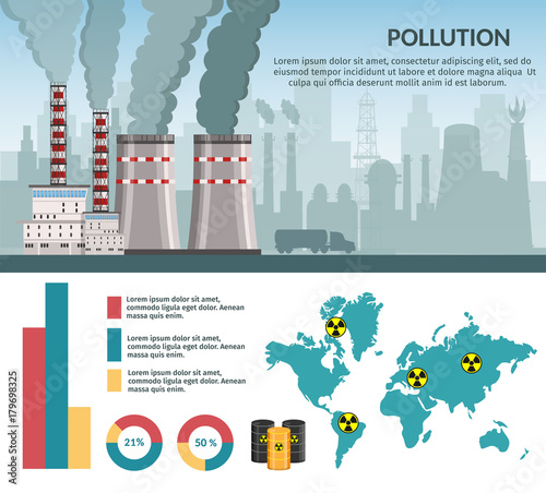 Nuclear power plant vector illustration for background infographics of atomic energy.