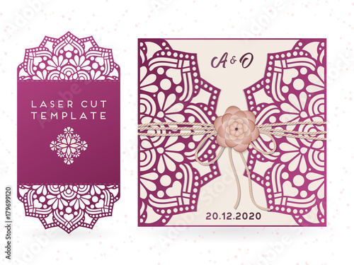 Vector wedding card laser cut template
