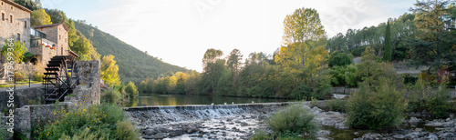 Fotografie beautiful and colorful river mountain autumn fall season panoramic landscape wit
