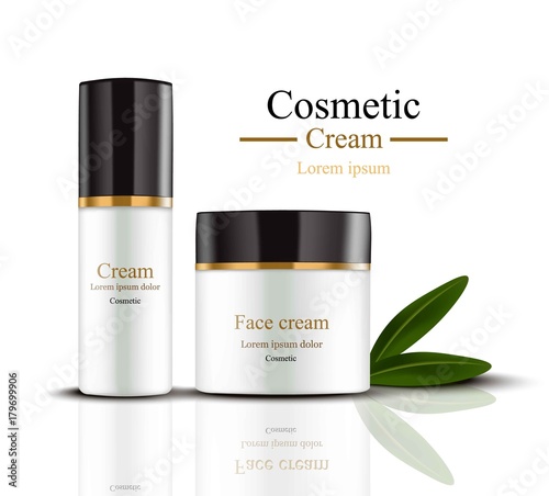 Cream Cosmetics set collection realistic mock up Vector. Hydration cream with logos. Perfect for advertising, flyer, banner, poster. 3d illustrations