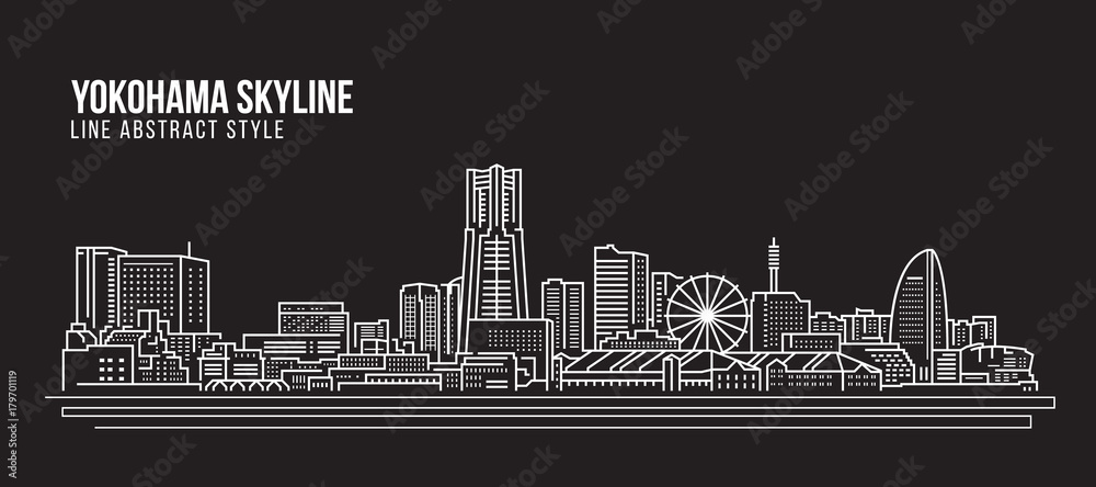 Cityscape Building Line art Vector Illustration design - Yokohama city skyline