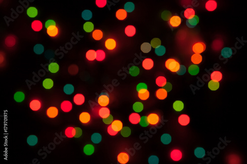 Christmas garland blurred. Abstract and colorful bokeh background.