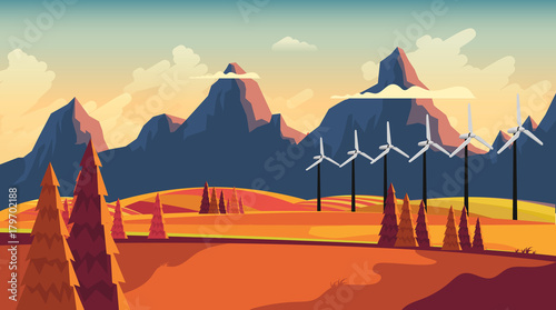 Flat Vector Landscape Illustration in Autumn