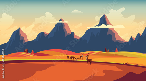 Flat Vector Landscape Illustration in Autumn