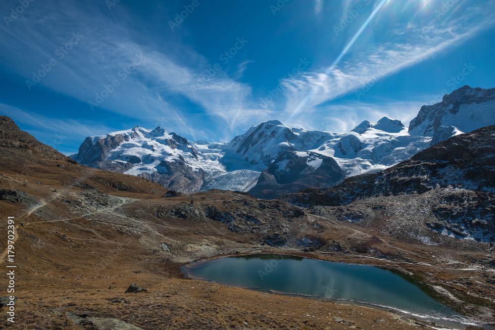 View of the Monte Rosa while Hiking the Matterhorn, Zermatt, Valais, Switzerland