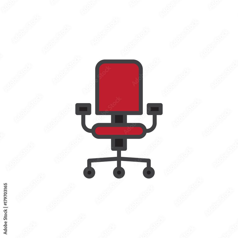 Office chair filled outline icon, line vector sign, linear colorful pictogram isolated on white. Symbol, logo illustration. Pixel perfect vector graphics Office chair filled outline icon, line vector sign, linear colorful pictogram isolated on white. Symbol, logo illustration. Pixel perfect vector graphics