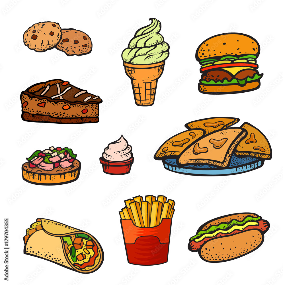 Pop art style fast food set Stock Vector | Adobe Stock