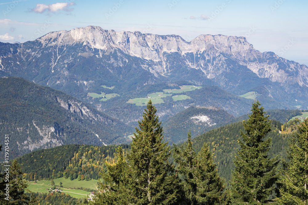 Looking at the Unterberg massif, next to Salzburg, seen from the Rossfeldstrasse