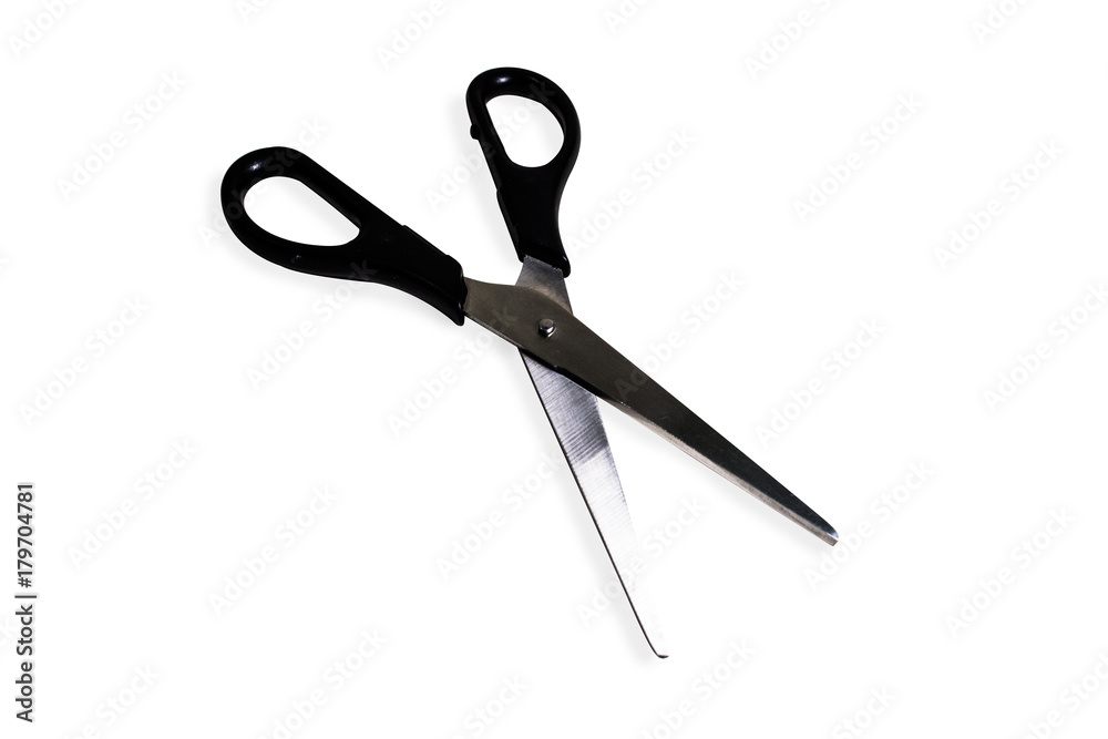 Sharp scissors with shiny blades and black handles Sharp scissors with shiny blades and black handles
