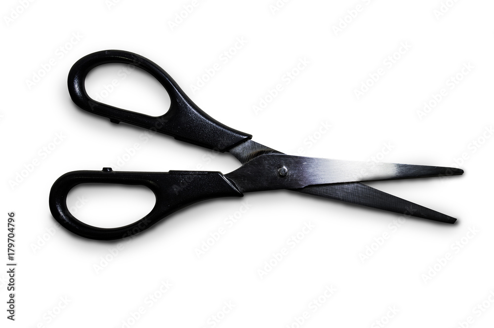 Sharp scissors with shiny blades and black handles Sharp scissors with shiny blades and black handles