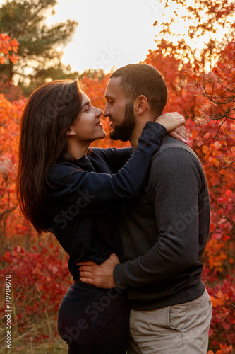Romantic couple in love in autumn park