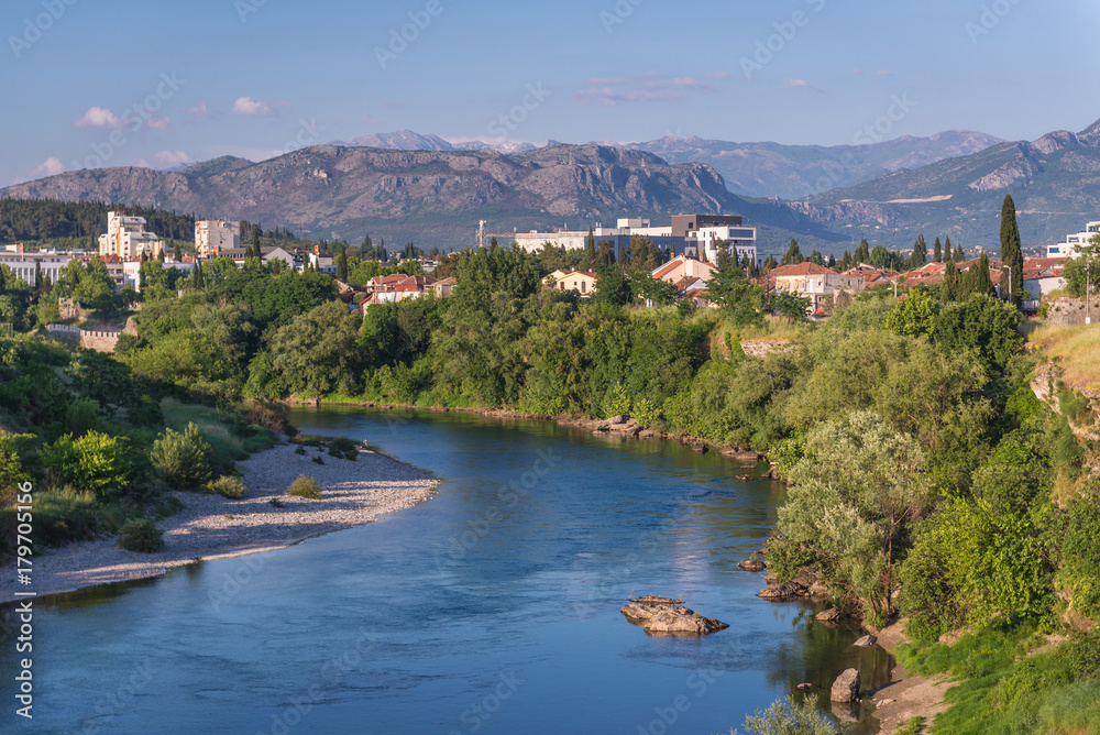 Fototapeta premium Moraca River in Podgorica city in Montenegro