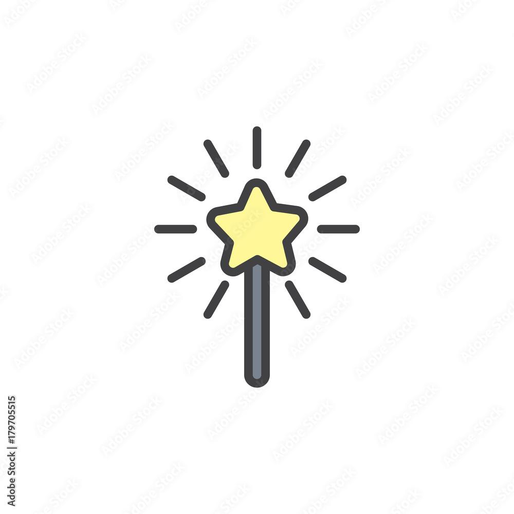 Magic wand filled outline icon, line vector sign, linear colorful pictogram isolated on white. Symbol, logo illustration. Pixel perfect vector graphics Magic wand filled outline icon, line vector sign, linear colorful pictogram isolated on white. Symbol, logo illustration. Pixel perfect vector graphics