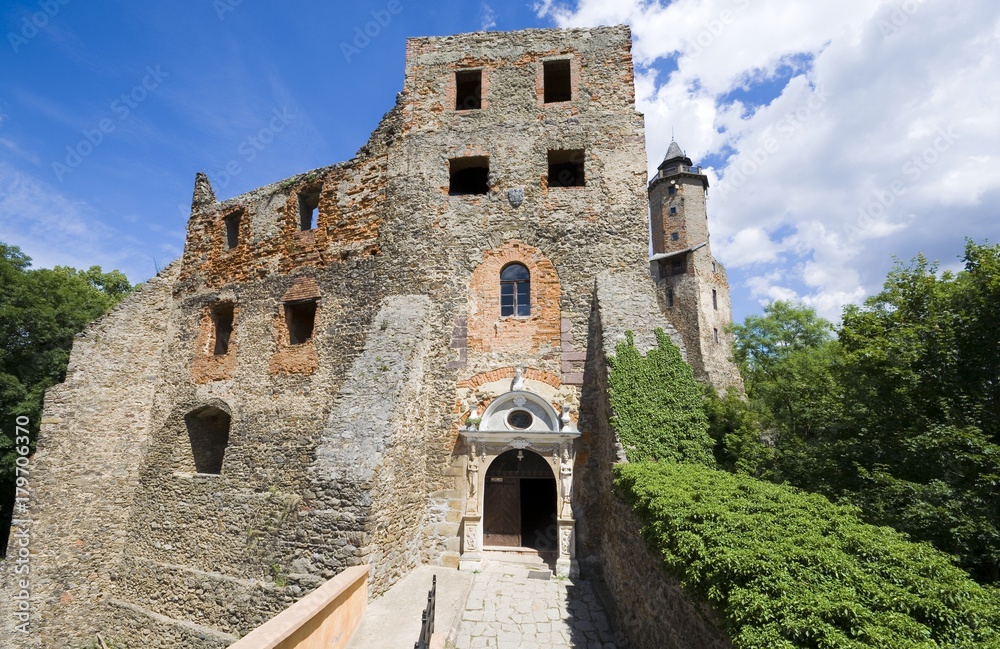 Entrance portal to Gothic-Renaissance style Grodno castle in Zagorze Slaskie, Lower Silesia, Poland