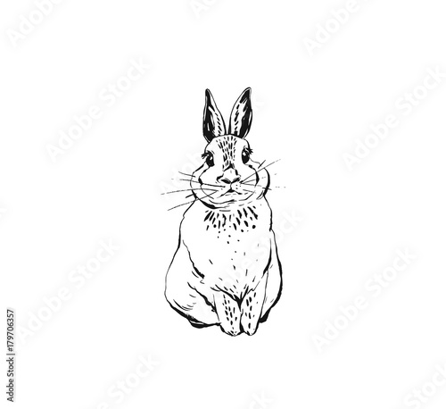 Hand drawn vector abstract graphic icon design element with cute ink brush drawing illustration of bunny or rabbit isolated on white background