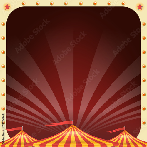Circus Poster Vector. Circus Tent Background. Amusement Park Party. Holidays Events And Entertainment Concept. Illustration