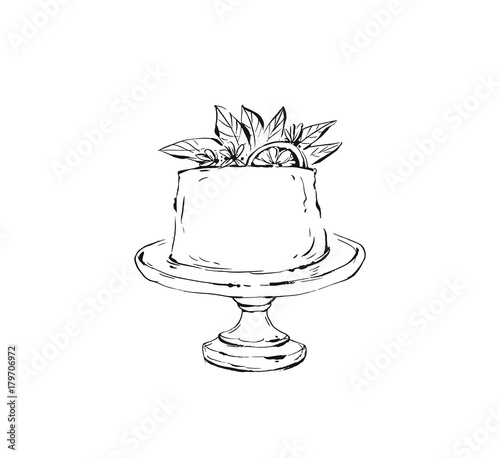 Hand drawn vector abstract rough graphic icon design element with ink brush painted illustration of holiday cake stand design isolated on white background