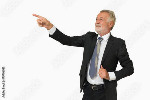 BusinessMan point his hand to Digital Stock Market information board