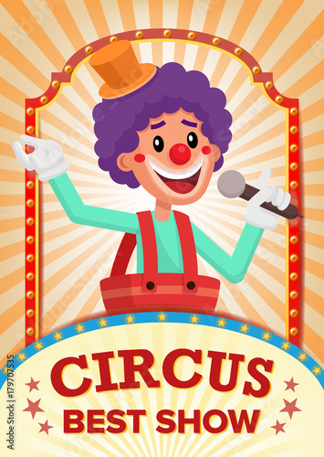 Circus Clown Show Poster Blank Vector. Vintage Magic Show. Fantastic Clown Performance. Holidays And Events. Illustration