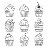 cupcakes outline set
