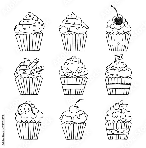 cupcakes outline set