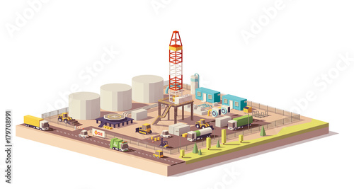Vector low poly land oil and gas drilling rig