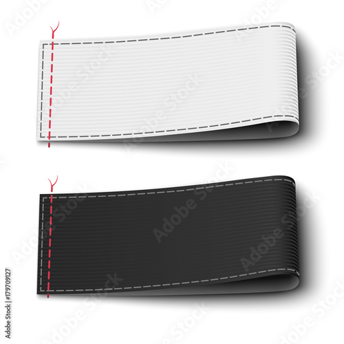 Fabric elegant label tags template in black and white colors isolated on background. Vector illustration.
