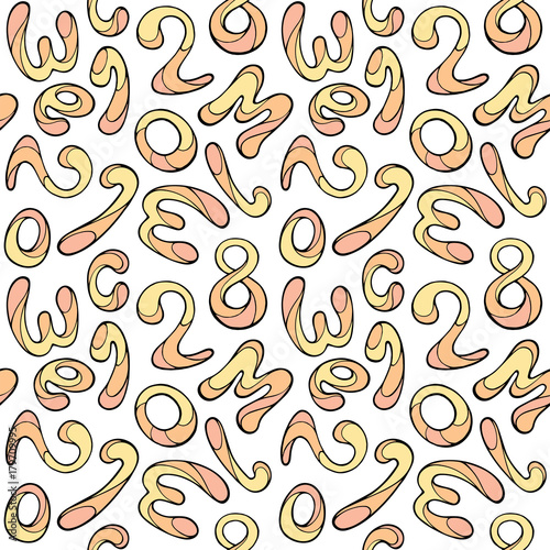 Modern funny color seamless pattern. Hand drawing vector design letter elements isolated on white in cartoon style.